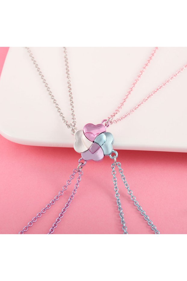 multicolour 4Pcs/set Fashion Lucky Four Leaf Clover Stitching Best Friend Bestie Necklace for Girls