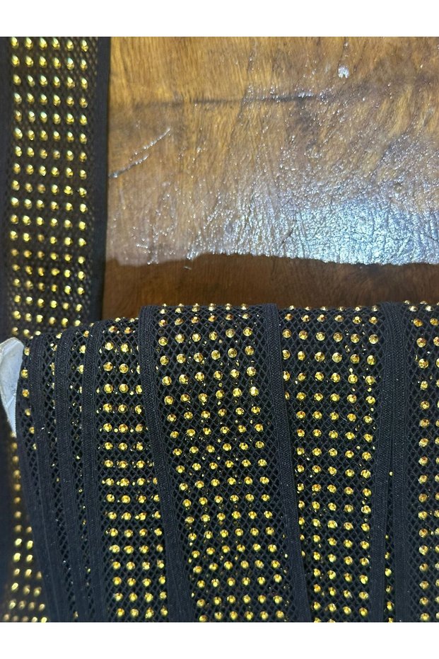 ELASTIC YELLOW BEADED BLACK Beaded RIBBON SEWING CLOTHING ACCESSORY WIDTH 3 CM (1 METER)