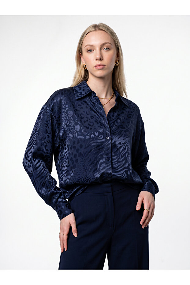 No Inner Jacquard Oversize Long Stylish Women's Shirt