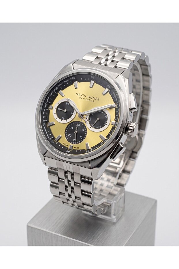 San Diego Men's Watch 43mm Yellow Dial Silver Steel Band Multifunction