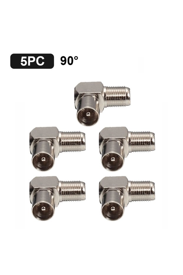 1 SET 5Pcs/set 90 Degree Right Angled Cable Connector TV Aerial RF Coaxial F Female to TV Male Plug