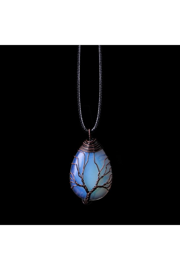 Opal Tree of Life 7 Chakra Natural Gemstone Necklace Crystal Energy Healing Handmade Pendant Necklac