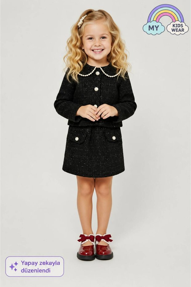 Girl's Pearl Detailed Skirt Suit 12547