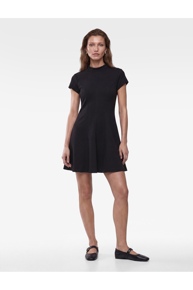 Krep Scuba Slim Fit A-Line High Neck Lace Detailed Short Sleeve Mini Dress