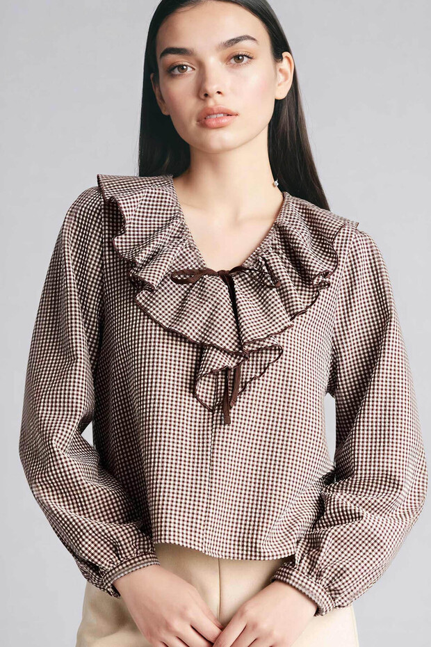 Checkered Waffle Textured Blouse G9787Ax26Sp
