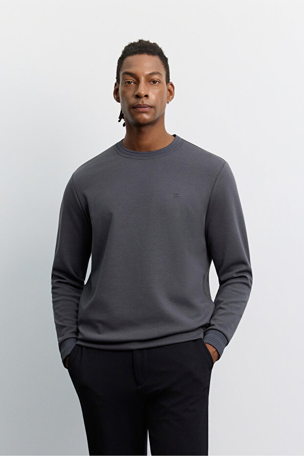 Men's Anthracite Crew Neck Easy-Iron Regular Fit Sweatshirt B001035