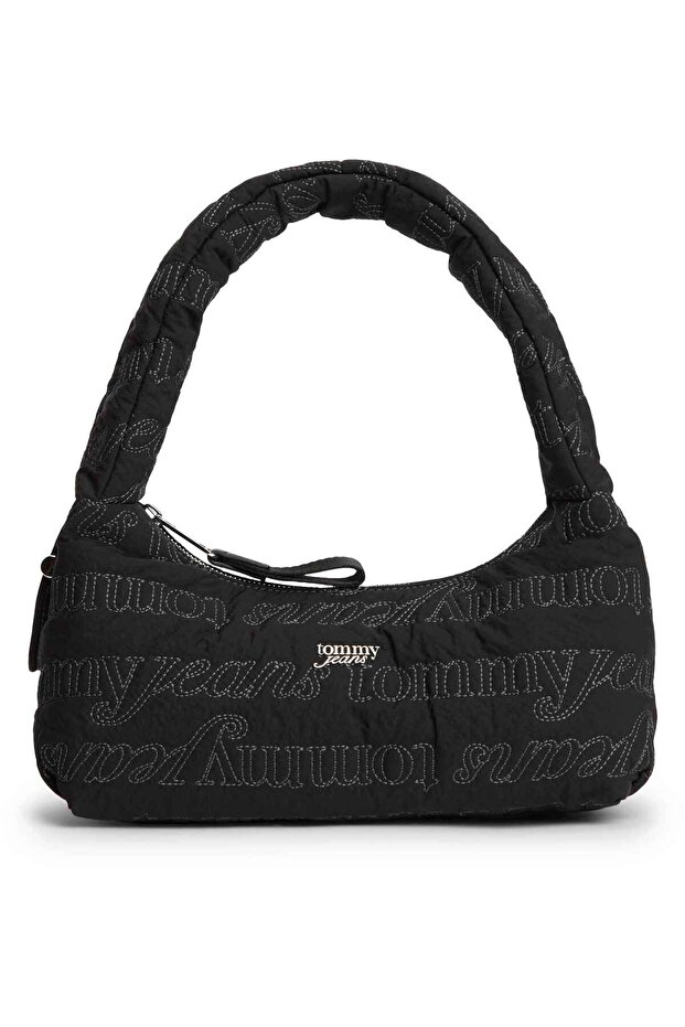 Women's Black Shoulder Bag with Brand Logo, Suitable for Daily Use