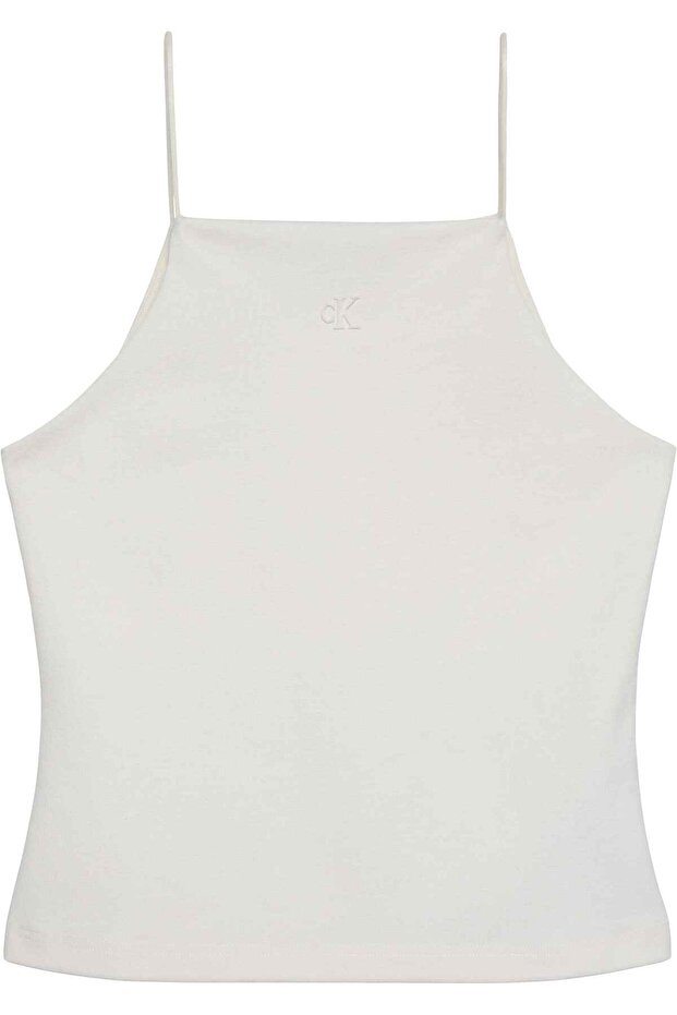 Women's Slim Fit Narrow Strap Cotton Plain Woven Fabric Cream Blouse