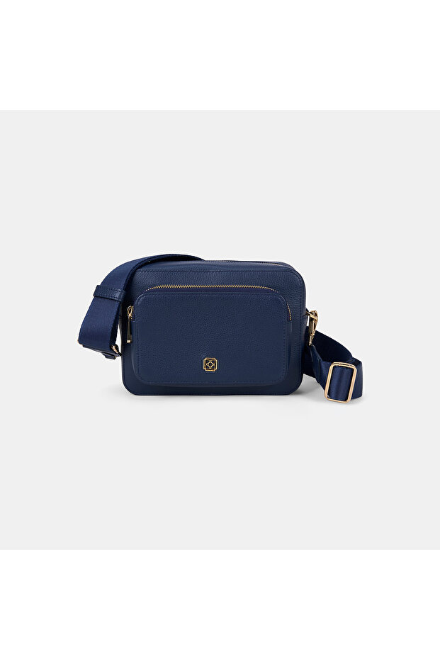 Women's Navy Blue Double Compartment Leather Messenger Bag