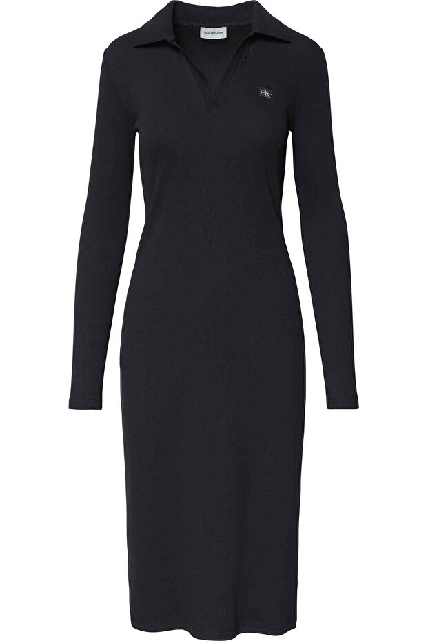 Women's Slim Fit Cotton Midi Length Black Dress