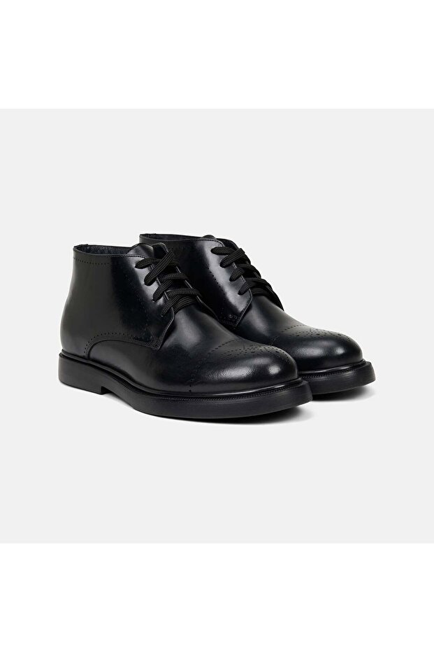 Men's Black Lace-Up Leather Boots