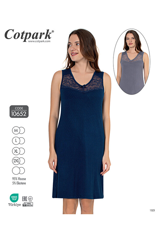 Polka Dot Lace Detailed Viscose Women's Nightgown 10652