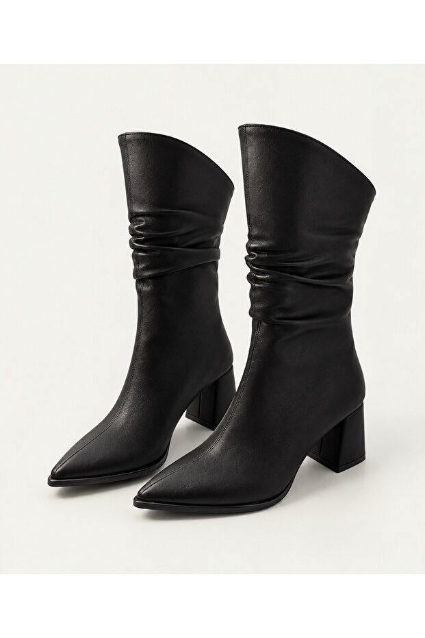 Liora Women's Black Pointed Toe Drawstring Boots with Back Zipper