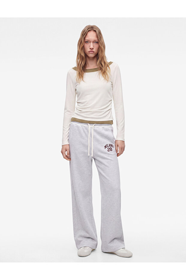 Ruffled Knitwear, Regular Waist, Lace-Up, Pocketed, Printed, Wide-Leg Sweatpants