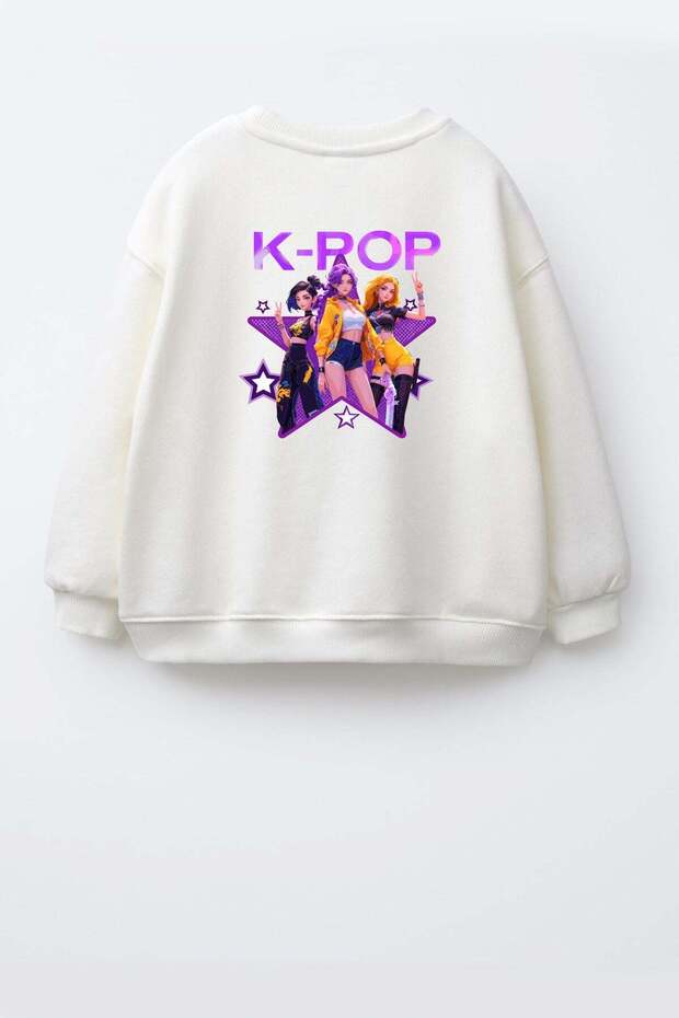 Girl's 3 Thread Fabric Cotton K-Pop Printed Sweatshirt