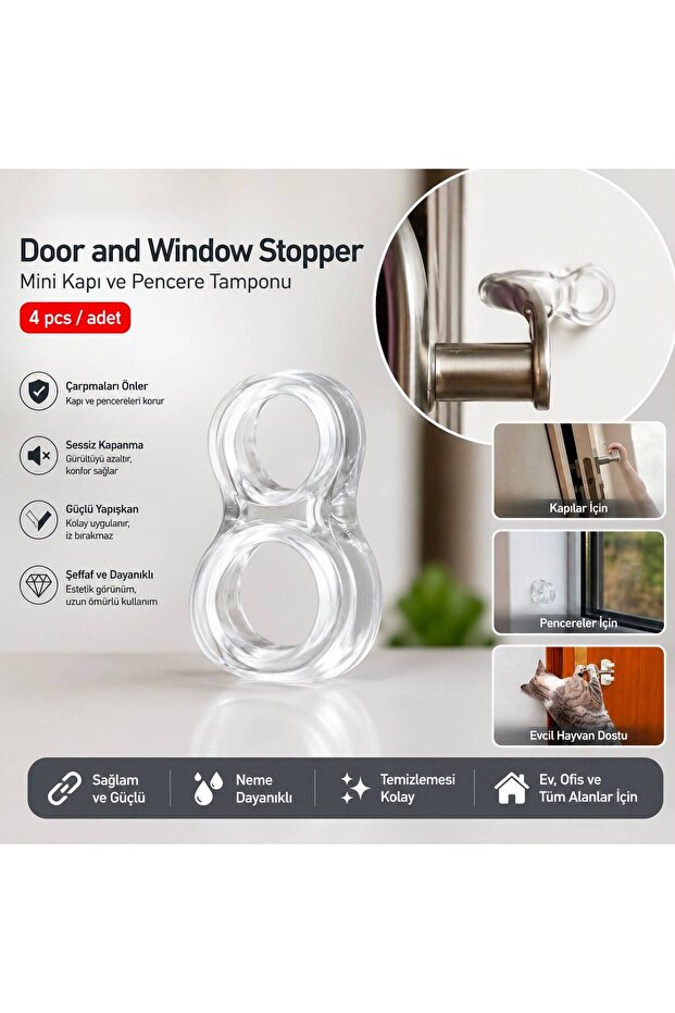 Door Window Stopper Silicone – 4-Pack Wall Protector Bumper, Anti-Collision Behind Door, Shock Absorbing Stopper