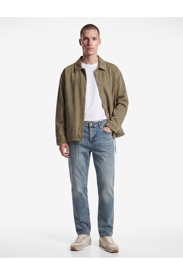 Cotton Regular Waist Pocketed Straight Leg Denim Trousers - Tapered Jeans