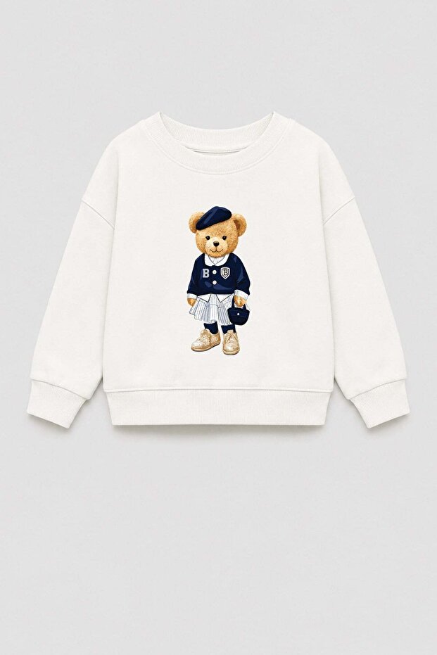 Girl's 3 Thread Fabric Cotton Teddy Bear Printed Sweatshirt
