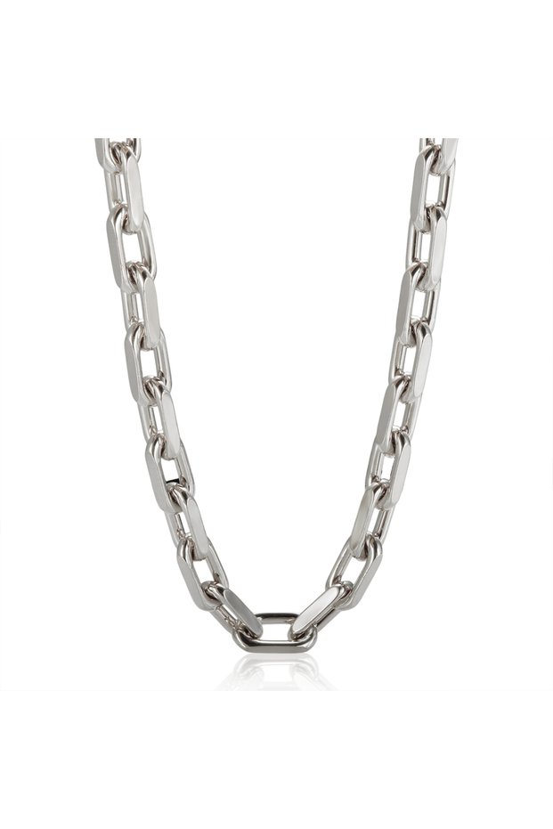 Silver Necklace Thick Flat Cuban Link Chain Stainless Steel Necklace Bracelet Jewelry Set Waterproof