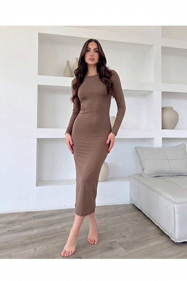 Long Sleeve Body Fitted Lycra Special Fabric Maxi Dress