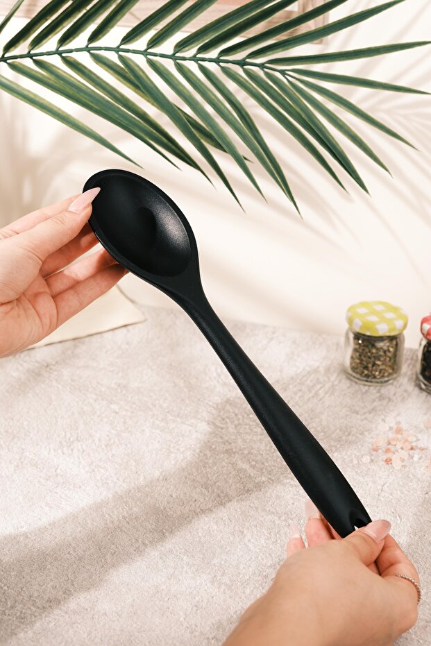 Silicone Spoon 27 cm Black - Ergonomic, Non-Stick, Durable