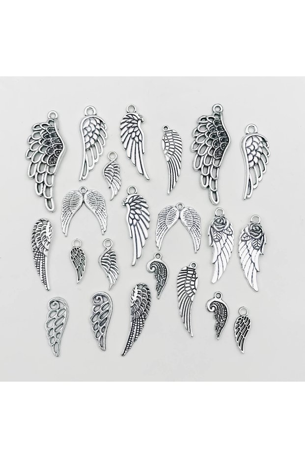 SN336-22pcs 22pcs Zinc Alloy Antique Silvery Feather Angel Wing Charms Pendants For Jewelry Making F