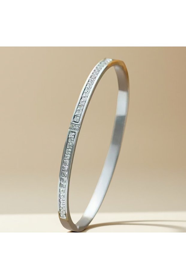 Sliver Color A Yupsk New Fashion Inlaid Square Zircon Stainless Steel Bracelet for Women Simple Mini