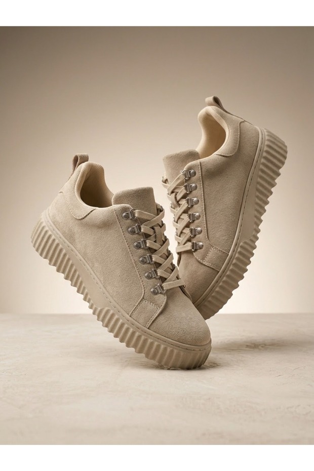 Ba0505 Hook and Loop Lace Cream Color High-Top Casual Shoes