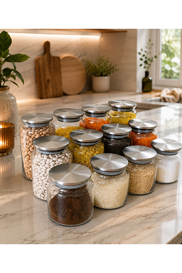 12-piece metal lid jar set with labeled legume spice jar set, canning jar set