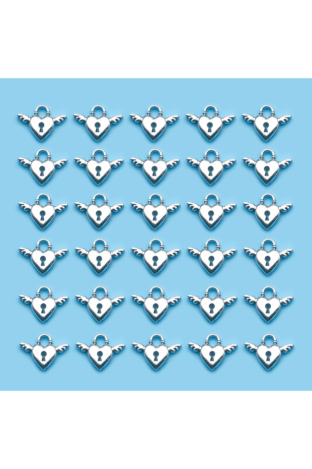 15837-30pcs 10/20/30Pcs Alloy Love Heart Key Lock Shape Charms Antique Silvery Pendants For Jewelry