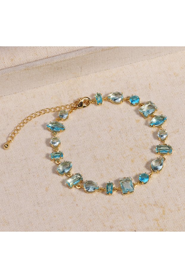 blue gold Exquisite Ppurple Lake Blue Zircon Geometry Shaped Tennis CZ Bracelet for Women Fashion Ch