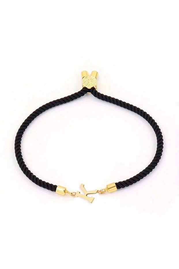 K 1pc Letter Beads Black Rope Bracelet Simple Classical Hand Rope Jewelry Decoration For Women Birth