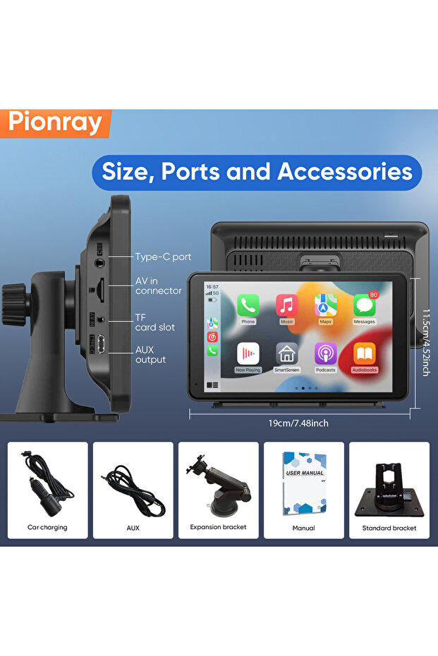 7 Inches Screen Pionray 7” Universal CarPlay Android Auto Car Radio Multimedia Video Player IPS Touc