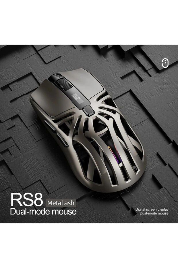 Gray SMAILWOLF RS8 Tri-Mode Wireless Gaming Mouse Bluetooth 2.4G Rechargeable 1K Polling Rate Hollow