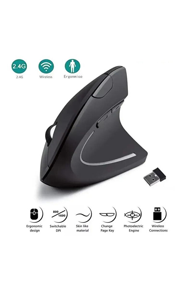 Black Ergonomic Vertical Gaming Mouse Wireless Mouse Rechargeable Gamer Mouse Kit Optical 2.4G Mouse