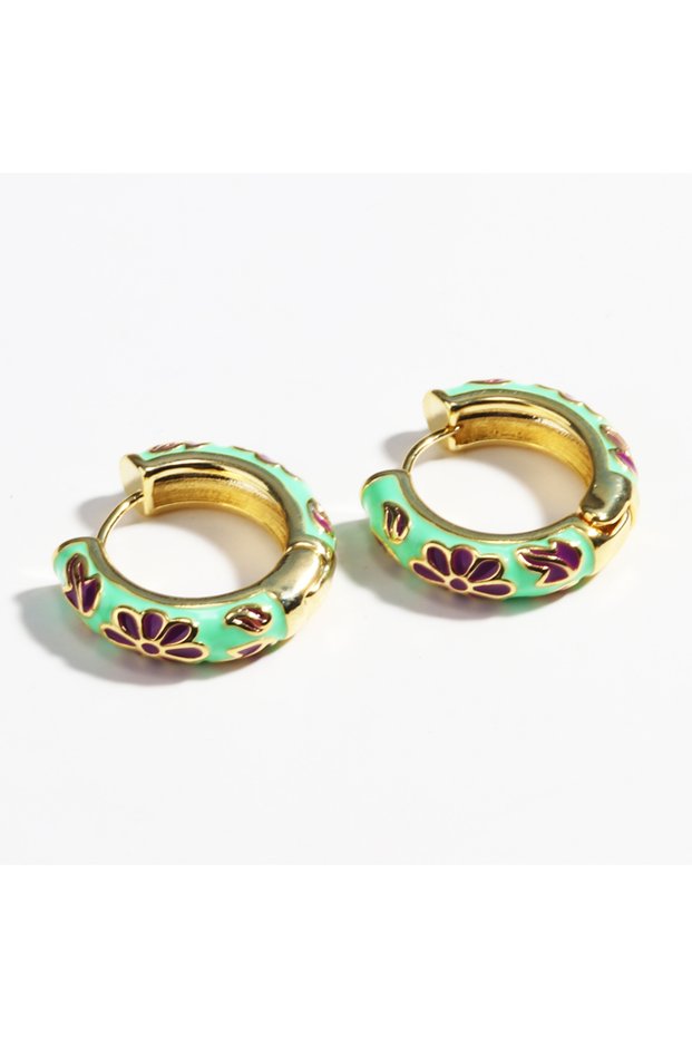 green Colorful Enamel Flower Daisy Chunky Round Circle Hoop Earrings Female Gold Color Copper Ear Bu