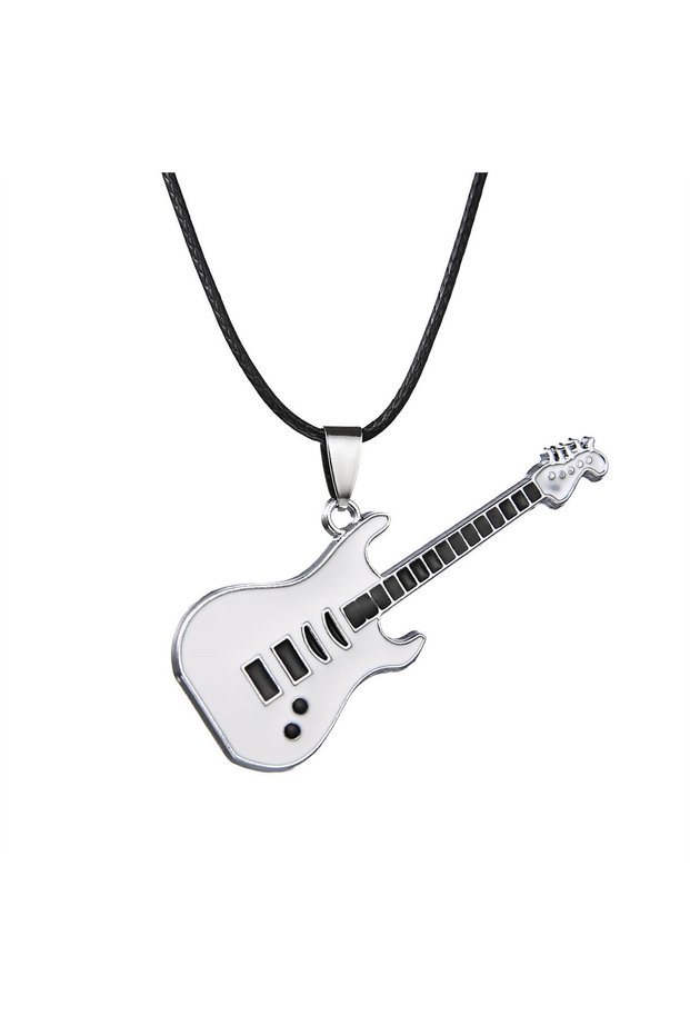 16X318S1 Fashion Stainless Steel Guitar Pendant Necklace For Men Women Retro Punk Rope Chain Musical