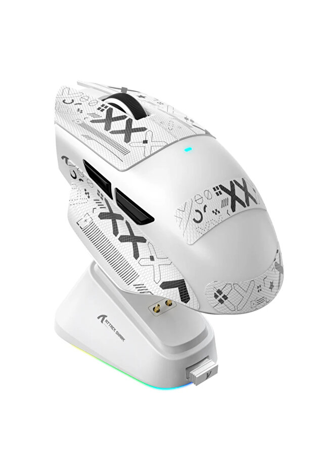 فأرة لاسلكية V6 White ATTACK SHARK V6 بدقة 25000 نقطة في البوصة، اتصال بلوتوث ثلاثي الوضع، شحن مغناطيسي باللمس