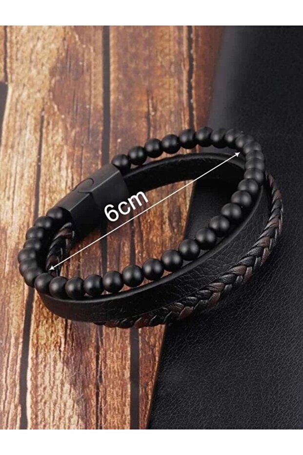 Style A Multi -Style Volcanic Stone Or Tiger Eye Stone Plus PU Leather Three -Layer Men's Bracelet B