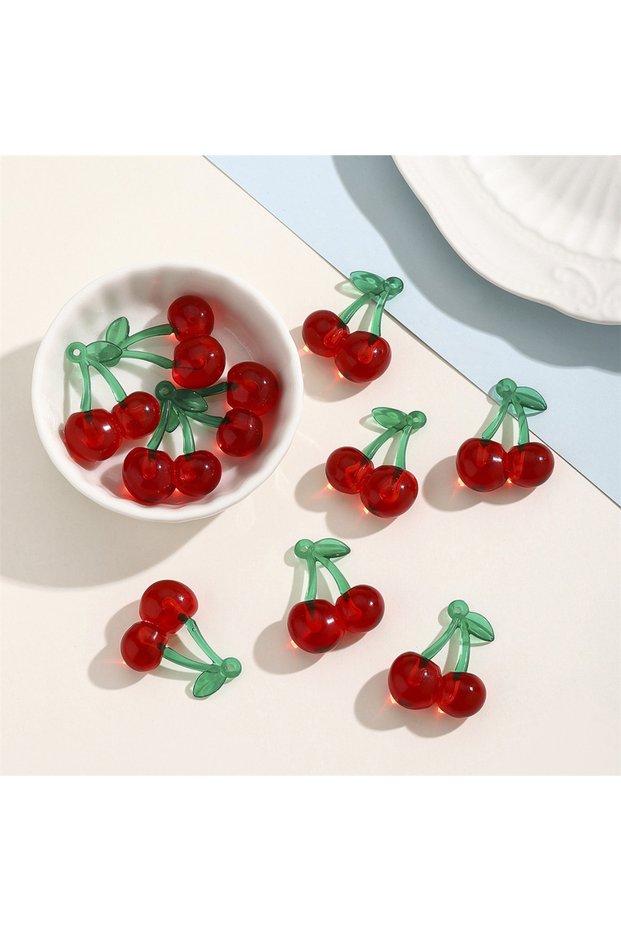 style 1 10Pcs 2 Styles Transparent Acrylic Red Cherry Charms Pendants for Women Bracelet Necklace DI