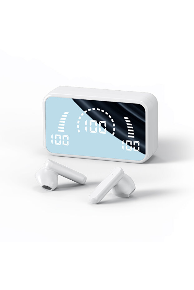 WHITE #S2 TWS Wireless Bluetooth Headset with Charge Box Noise Cancelling LED Earbuds with Mic Wirel