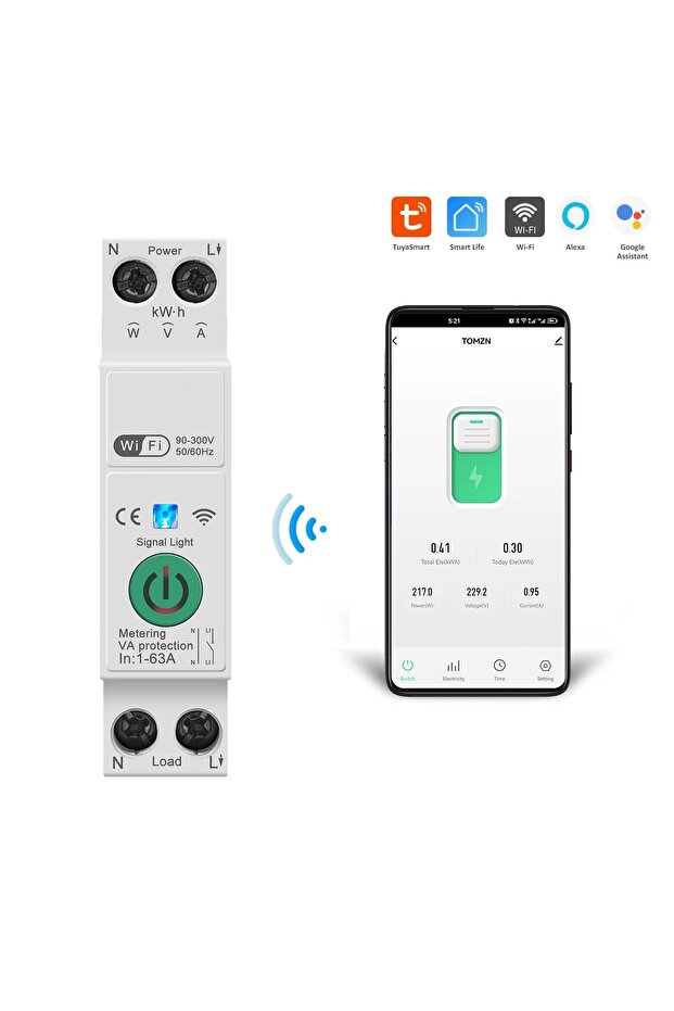 قاطع دائرة ذكي ZigBee 1-63A Tuya WiFi/Zigbee 63A DIN Rail للمنزل الذكي مع جهاز تحكم عن بعد لاسلكي