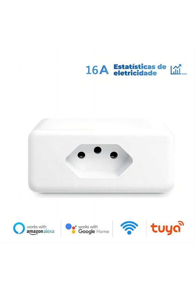 1PC Work with Tuya APP 16A Brazil WiFi Smart Plug with Power Monitor, Smart Life APP Smart Socket V
