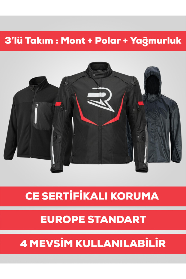 Hawk Red Unisex Motorcycle Jacket 3 Layer 4 Season Protection Reflective — Size: XL