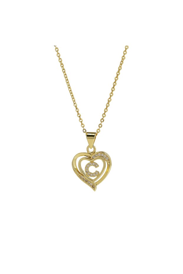 50cm C A-Z English Letter Initial Necklace 18K Gold Plated Necklace Micro Setting Zircon Heart Neck