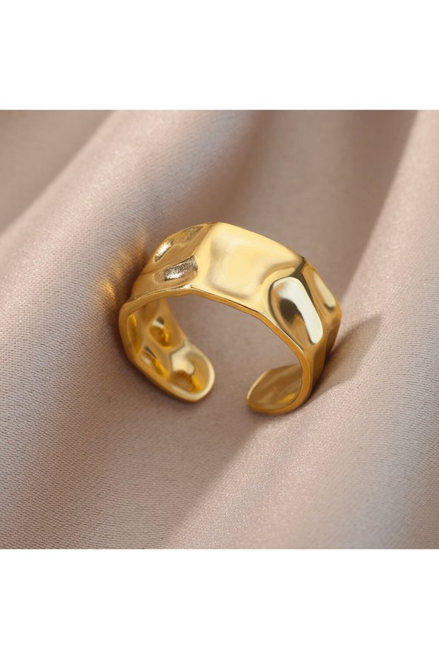 resizable JZ4184G-21 Stainless Steel Irregular Geometric Open Rings For Women Gold Color Texture Cou