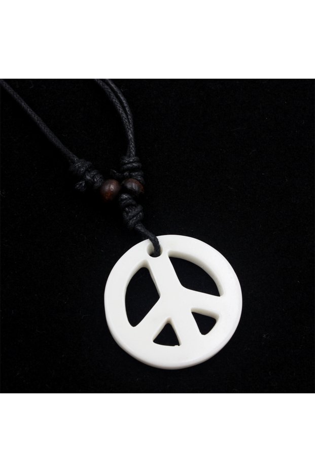 White Y2k Men's New Trendy All-match Vintage Peace Necklace Imitation Bone Carved Peace Sign Necklac