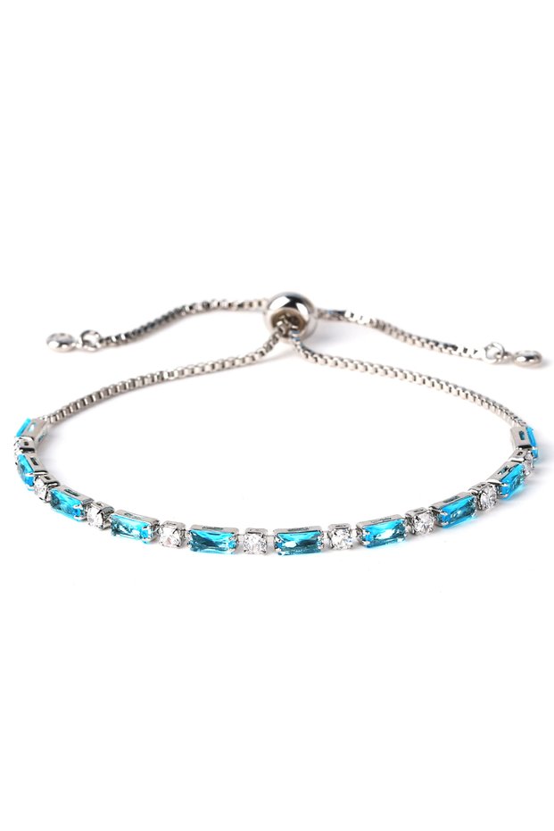lake blue silver Luxury Rainbow Iced Out Zircon Tennis CZ Bracelet Women's Stretch Adjustable Bracel