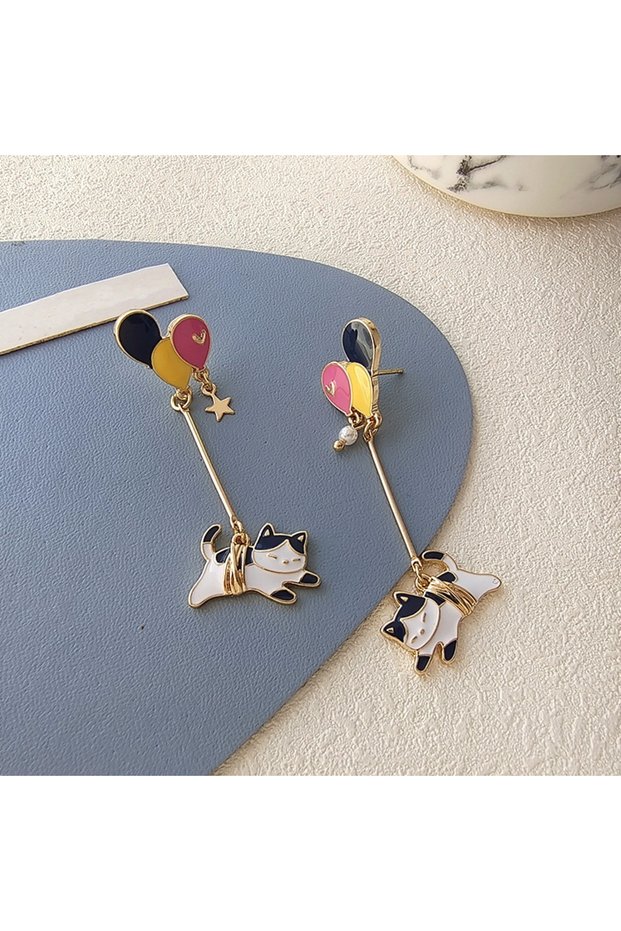 RINHOO FRIENDSHIP ER22Y1476 Cute Enamel Cat Balloon Stud Earrings for Women Korean Trendy Lovely Rab
