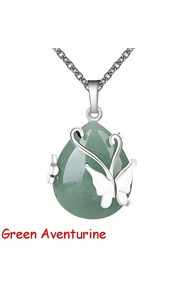 Green Aventurine Vintage Wire Wrap Butterfly Gemstone Rose Quartz Amethyst Opalite Healing Crystal P